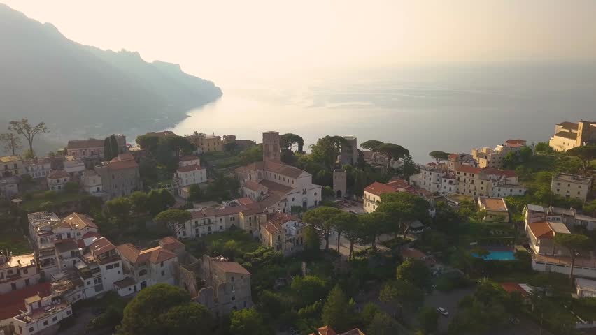 Sunset aerial view of Ravello on the Amalfi Coast