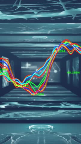Animation of data processing over screens with dna strand on black background. Global science, computing and digital interface concept digitally generated video.