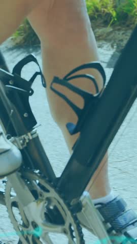 Animation of chemical models and data processing over caucasian woman riding bicycle on road. Chemistry, science, computing, technology and data processing concept digitally generated video.