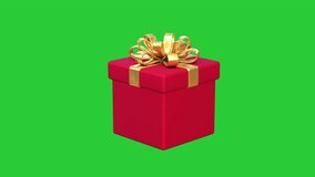 Title: Red gift box with gold ribbon bow on green screen chroma key background 3d 4k motion graphics animation video loop. Seamless looped animated icon. Birthday, Christmas holiday present. Sale prom - Powered by Shutterstock - Get 15% off with code: PIKWIZARD15