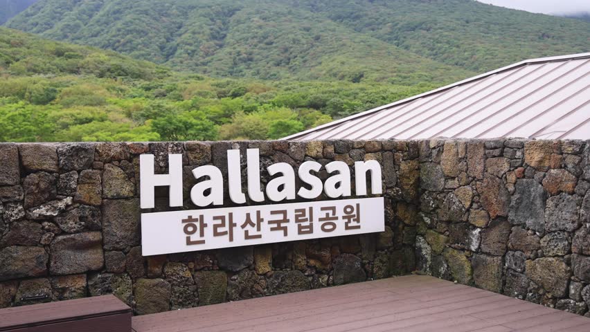 Hallasan National Park, Jeju island, South Korea, vibrant view of trail with a wooden ladder path stairs, trekking and climbing, stairway to Halla mountain summit, hiking in Korea, Jeju-do, sunny day