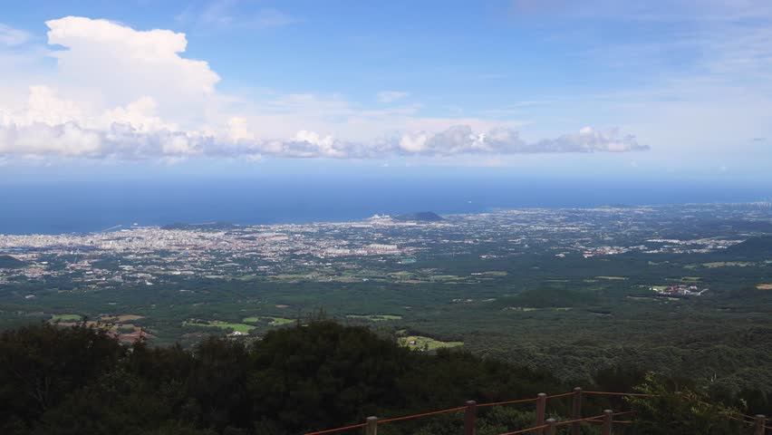 Hallasan National Park, Jeju island, South Korea, vibrant view of trail with a wooden ladder path stairs, trekking and climbing, stairway to Halla mountain summit, hiking in Korea, Jeju-do, sunny day