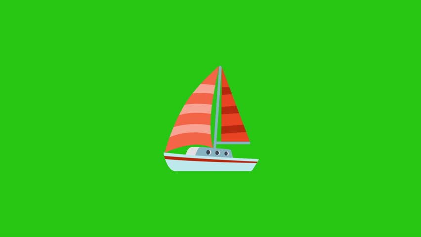 A small cartoon sailboat is centered against a bright green backdrop.