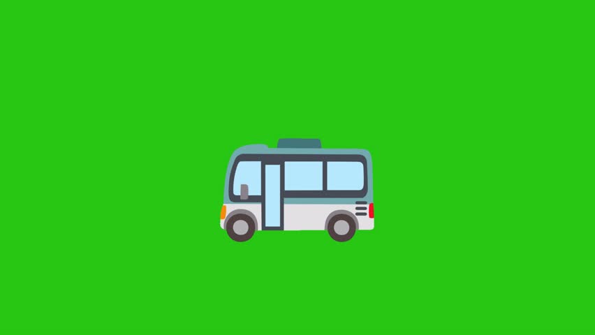 Cartoon bus graphic isolated against a vibrant green background.