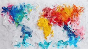 Artistic world map painted with bold, colorful brush strokes on textured white background, conveying abstract, creative energy. - Powered by Shutterstock - Get 15% off with code: PIKWIZARD15