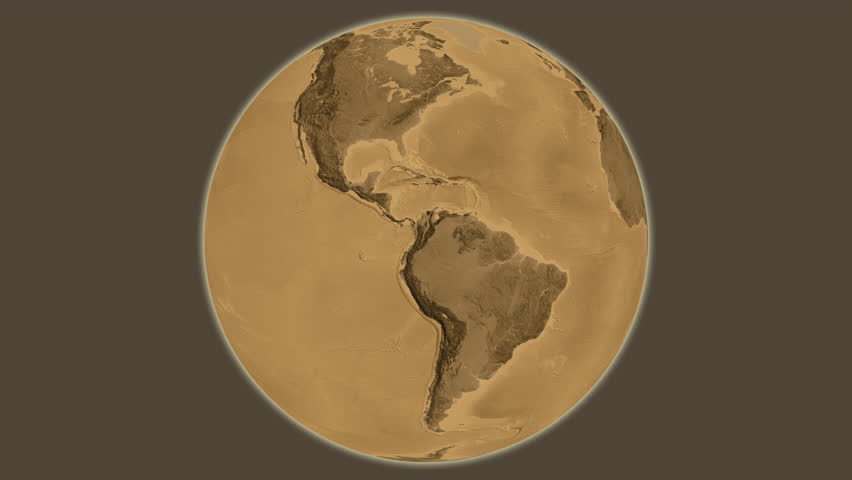 Syria on the globe. Outline. Sepia elevation map. No labels