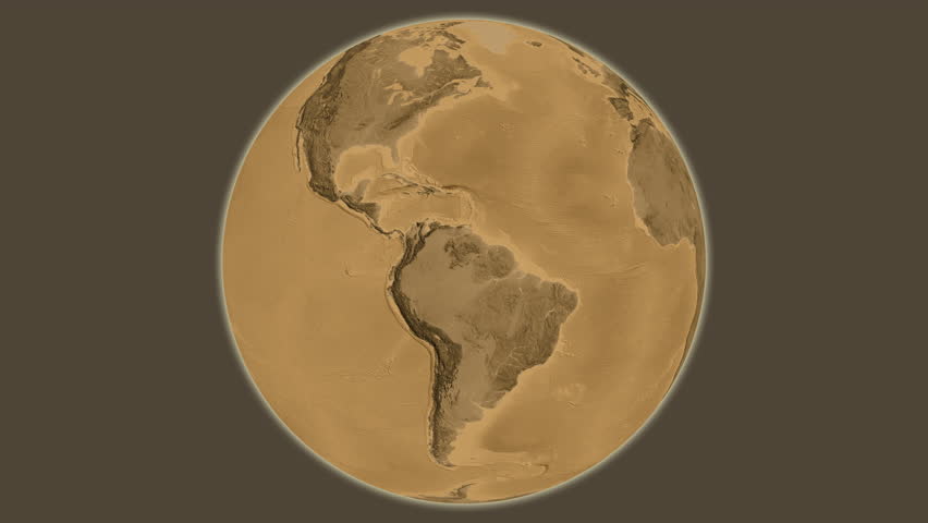 Tajikistan on the globe. Outline. Sepia elevation map. No labels