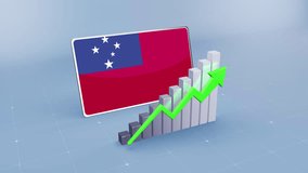 Samoa Flag Superimposed on a Rising Bar Graph with a Green Arrow Indicating Economic Growth and Positive Trend. - Powered by Shutterstock - Get 15% off with code: PIKWIZARD15