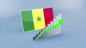 Senegal Flag Superimposed on a Rising Bar Graph with a Green Arrow Indicating Economic Growth and Positive Trend. - Powered by Shutterstock - Get 15% off with code: PIKWIZARD15