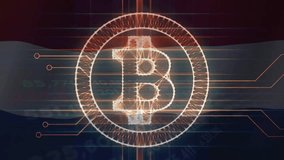 Bitcoin on netherlands flag background and data chart. Illustration of cryptocurrency in buying, selling, investing in financial market - Powered by Shutterstock - Get 15% off with code: PIKWIZARD15