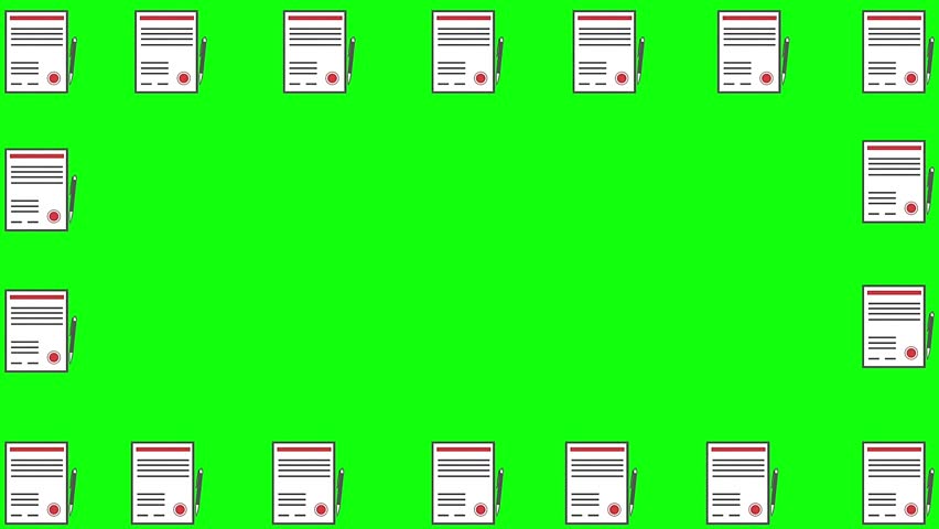 Notebook and pen writting icons on green screen.