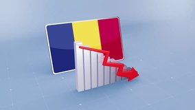Romania Flag and Bar Chart Graph Showing Decreasing Values a Red Arrow Economic Crisis Concept - Powered by Shutterstock - Get 15% off with code: PIKWIZARD15