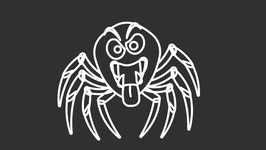 Halloween spider with sharp teeth and a tongue white line animation.