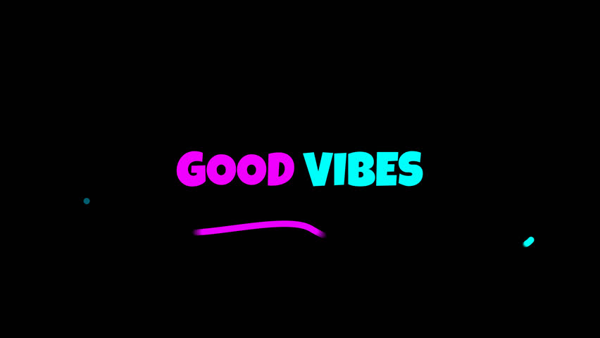 Vibrant “Good Vibes” animated text with colorful motion lines on transparent background. Perfect for intros, social media clips, and positive-themed video projects. alpha channel