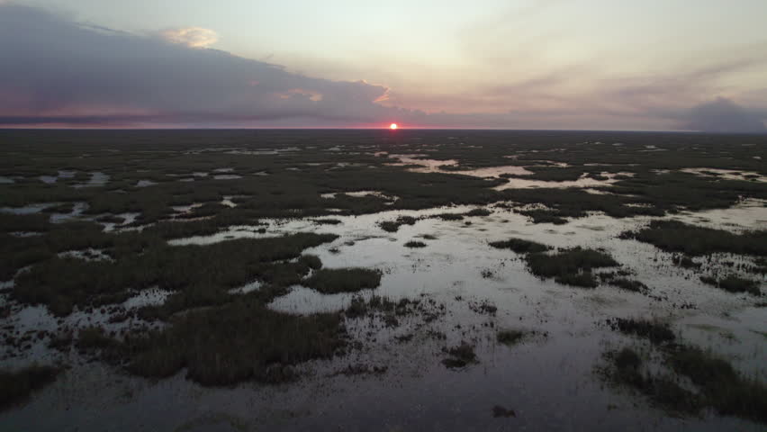 Everglades Wetland Slough Marsh Sawgrass Sunset Landscape Aerial 2
