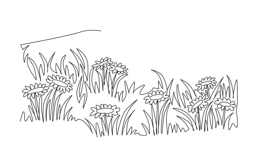 Self drawing animation of single one line drawing prairie with several small hills in the background. Green grass fields are soothing to the eyes. Panoramic National Prairie Day. Full length animated
