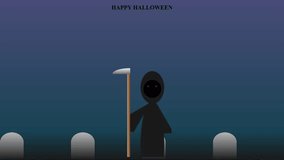 Minimalist Grim Reaper Figure with Scythe in Graveyard Happy Halloween Loop - Powered by Shutterstock - Get 15% off with code: PIKWIZARD15