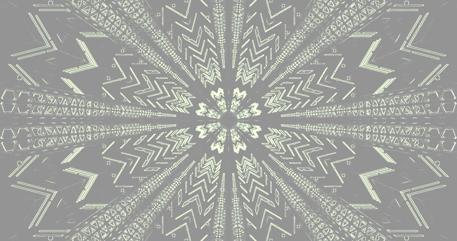 A grey symmetrical geometric mandala with angular shapes and sharp lines forming abstract star design