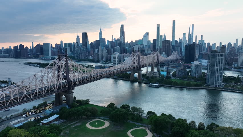 Queensboro Bridge, Manhattan, New York City - Aerial Drone Shot