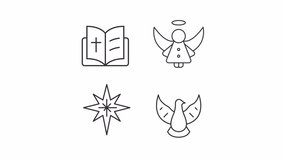 Christmas religious symbols ui icons line animation set. Celebrating Jesus Christ birth. Divine for believers. Christianity animated user interface elements isolated on white. Alpha channel HD video - Powered by Shutterstock - Get 15% off with code: PIKWIZARD15