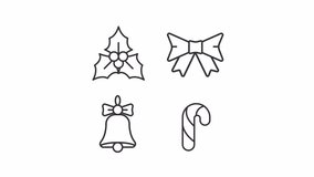 Christmas traditions ui icons line animation set. Mistletoe, gift bow bell and candy cane. Xmas festive party mood animated user interface elements isolated on white. Alpha channel HD video - Powered by Shutterstock - Get 15% off with code: PIKWIZARD15