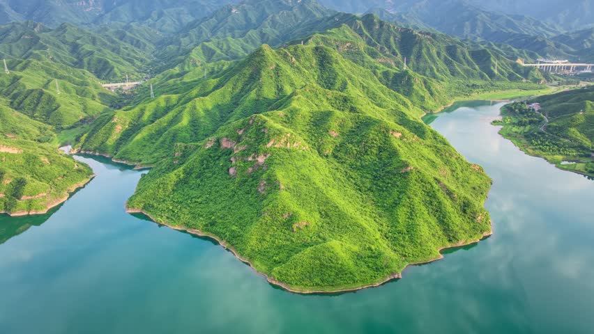 Beijing, China - 13th July 2025 - Overlooking beautiful Zhaitang Reservoir in Beijing