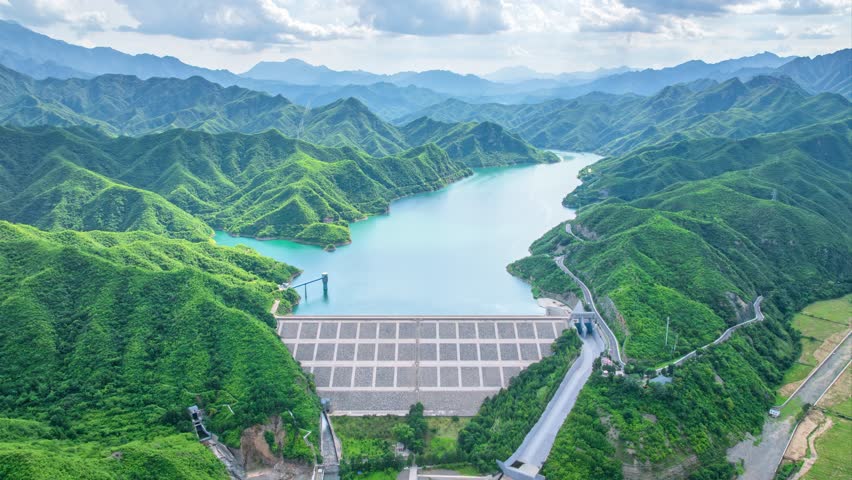 Beijing, China - 13th July 2025 - Overlooking Zhaitang Reservoir and dam in Beijing