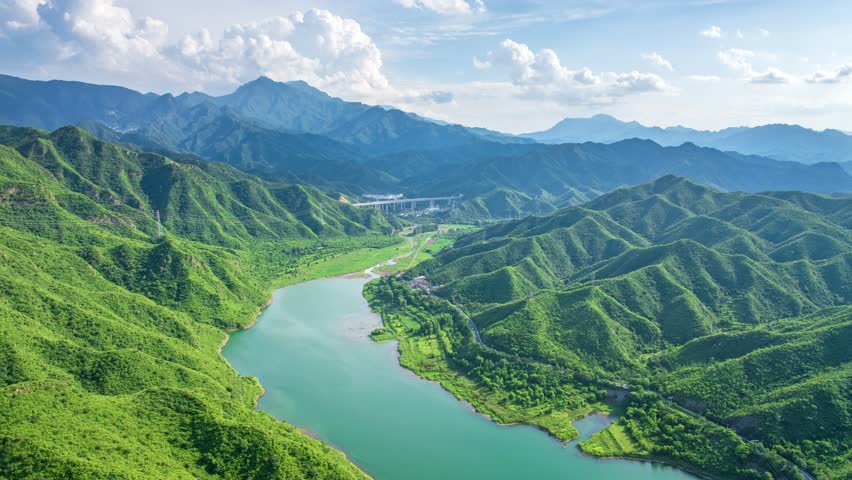 Beijing, China - 13th July 2025 - Overlooking beautiful Zhaitang Reservoir in Beijing