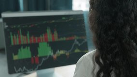 Back view business woman looking in computer with data analytics graphic female reviewing financial result businesswoman working analyzing marketing stats in office sales diagram infographic work task - Powered by Shutterstock - Get 15% off with code: PIKWIZARD15