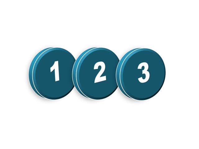 3D animated illustration of numbers 123 in sequence