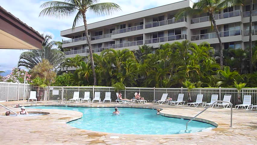People at resort pool in Hawaii on Maui.