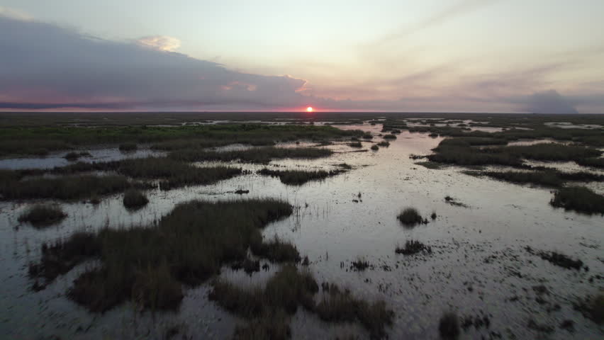 Everglades Wetland Slough Marsh Sawgrass Sunset Rookery Aerial