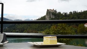 Famous Bled Cream Cake or Kremšnita at Kavarna Park Café. Zoom in - Powered by Shutterstock - Get 15% off with code: PIKWIZARD15
