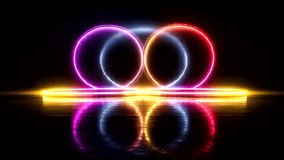 Dynamic neon rings pulse with vibrant energy over a reflective surface, creating a futuristic and captivating abstract spectacle perfect for digital art and modern design projects - Powered by Shutterstock - Get 15% off with code: PIKWIZARD15