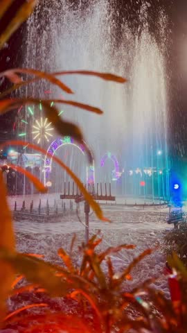 New York City Christmas Fair at Night with Festive Colorful Lights.