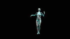 Futuristic AI humanoid with metallic skin and glowing circuits, realistic 3D motion, perfect for sci-fi and tech visuals — includes alpha matte at the end of clip. - Powered by Shutterstock - Get 15% off with code: PIKWIZARD15