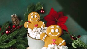 Christmas gingerbread man cookies with marshmallows in a mug festive winter decoration - Powered by Shutterstock - Get 15% off with code: PIKWIZARD15