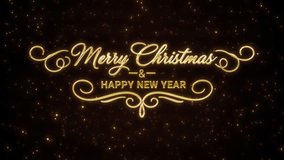 Merry Christmas and Happy New Year glowing gold text, surrounded by gentle shimmering golden particles, creating a luxurious winter holiday mood - Powered by Shutterstock - Get 15% off with code: PIKWIZARD15
