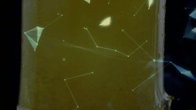 Abstract shapes drifting on gold panel causing nodes clustering revealing rotating globe above palm. Futuristic, tech, abstract, network, digital, globe, neon - Powered by Shutterstock - Get 15% off with code: PIKWIZARD15