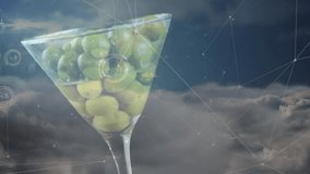 Vertical stream cascading into martini glass with grapes, overflowing, visualizing data. Abstract, digital, futuristic, fluid, innovation, technology, minimalism - Powered by Shutterstock - Get 15% off with code: PIKWIZARD15
