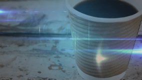 User icon appearing above cup initiating network expanding across worn table visualizing network. Connectivity, digital, web, technology, network, communication, interactive - Powered by Shutterstock - Get 15% off with code: PIKWIZARD15