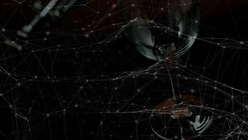 Scene start visualizing wine filling as network appearing around glass, bottle tilting pouring wine. Futuristic, technology, digital, abstract, ambiance, innovation, elegance