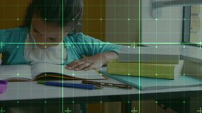 Child reading workbook grabbing pencil from pink case and solving assignment in classroom. Education, learning, student, concentration, study, classroom, stationery - Powered by Shutterstock - Get 15% off with code: PIKWIZARD15