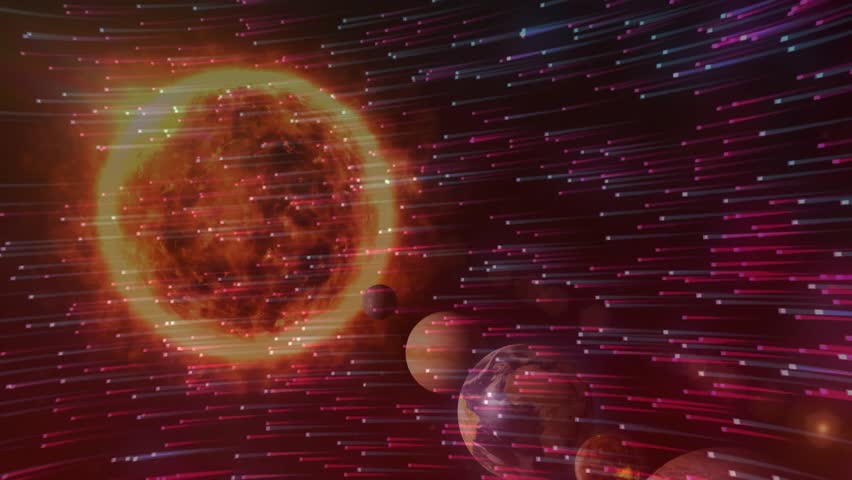 Opening glowing star initiating streaks flowing past planets drifting downward showing fast travel. Astronomical, futuristic, motion, cosmic, vibrant, dynamic, exploration - Powered by Shutterstock - Get 15% off with code: PIKWIZARD15