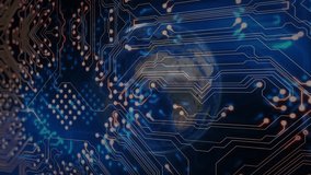 Circuit board idling as nodes pulsing and energizing rotating wireframe globe showing data flow. Technology, connectivity, network, innovation, digital, futurism, cyber - Powered by Shutterstock - Get 15% off with code: PIKWIZARD15