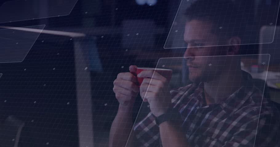 Tech engineer picking up red prototype, inspecting then swiping midair controlling holographic HUD. Futuristic, innovation, technology, interface, research, electronics, digital