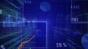 Camera moving through neon tunnel as three line graphs spiking causing percent labels updating. Futuristic, digital, visualization, data, abstract, technology, analytics - Powered by Shutterstock - Get 15% off with code: PIKWIZARD15