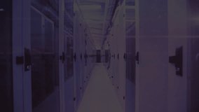 Binary code materializing in server corridor glitching then cascading data rain for monitoring. Technology, digital, cybersecurity, data transmission, cyberpunk, futuristic, motion - Powered by Shutterstock - Get 15% off with code: PIKWIZARD15