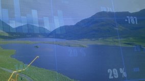 On start grid appearing over lake line graphs emerging, bar charts animating to visualize trends. Scenic, data visualization, tranquility, analytical, modern, nature, finance - Powered by Shutterstock - Get 15% off with code: PIKWIZARD15