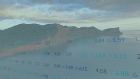 Data grid fading in over mountain ridge, shifting points and updating graph to reflect metrics. Mountain landscape, data visualization, sunset sky, analytical, minimalist, technology, natural scenery - Powered by Shutterstock - Get 15% off with code: PIKWIZARD15